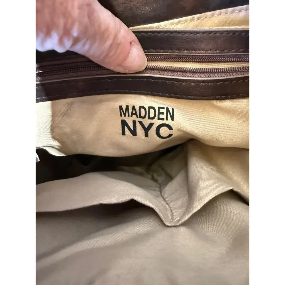 Madden NYC Brown Faux Leather Flap Backpack